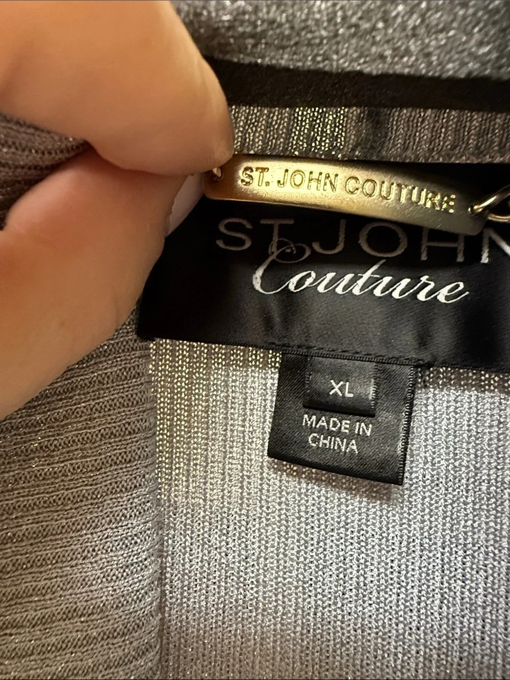 St. John Metallic Silver Knit Cardigan